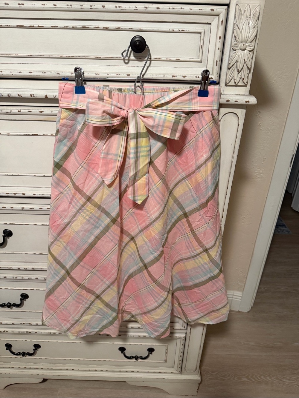 Talbots Pastel Plaid Tie-Waist A-Line Skirt